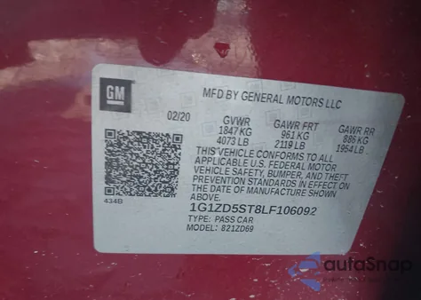 2020 Chevrolet Malibu Fwd Lt from USA, damaged, VIN 1G1ZD5ST8LF106092